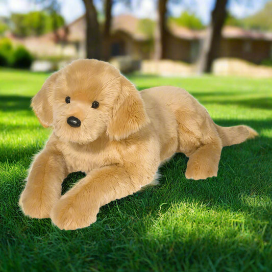 Plush dog toy on a white background
