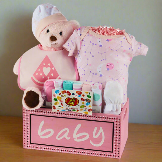 Pink Baby Wooden Keepsake Basket