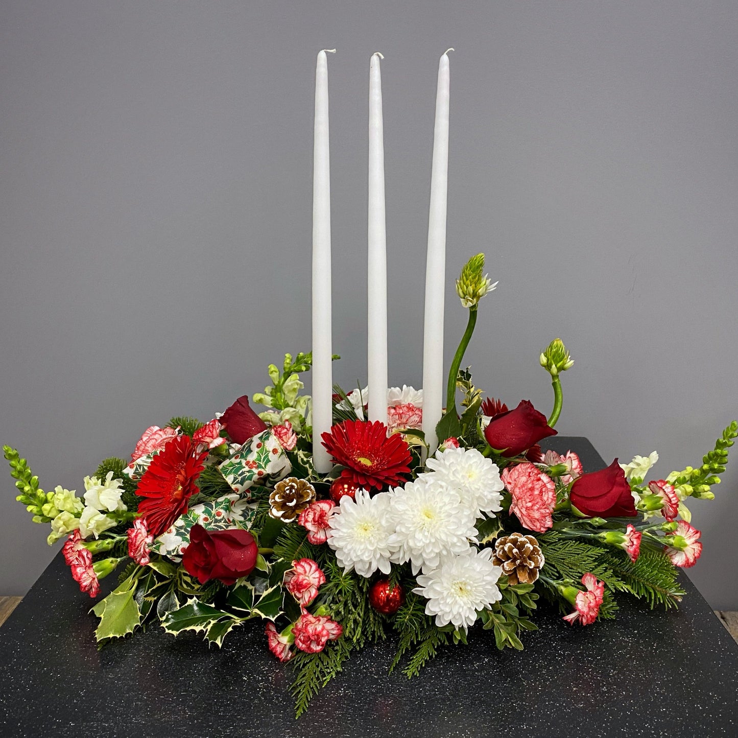 Traditional Red and White Table Center